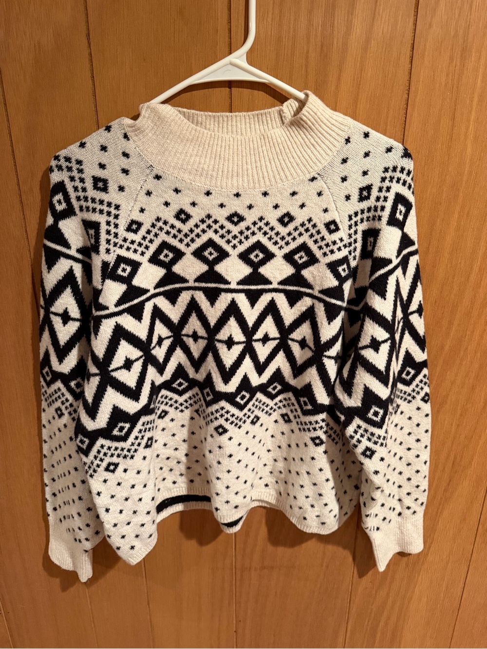 Old Navy Cream and Black Geometric Turtleneck Sweater